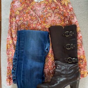 FRYE Knee high brown leather boots.